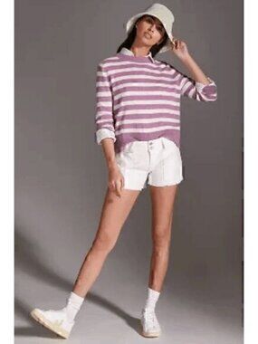 Pilcro Anthropologie White Double Button Stitch Cutoff Denim Shorts Size 27